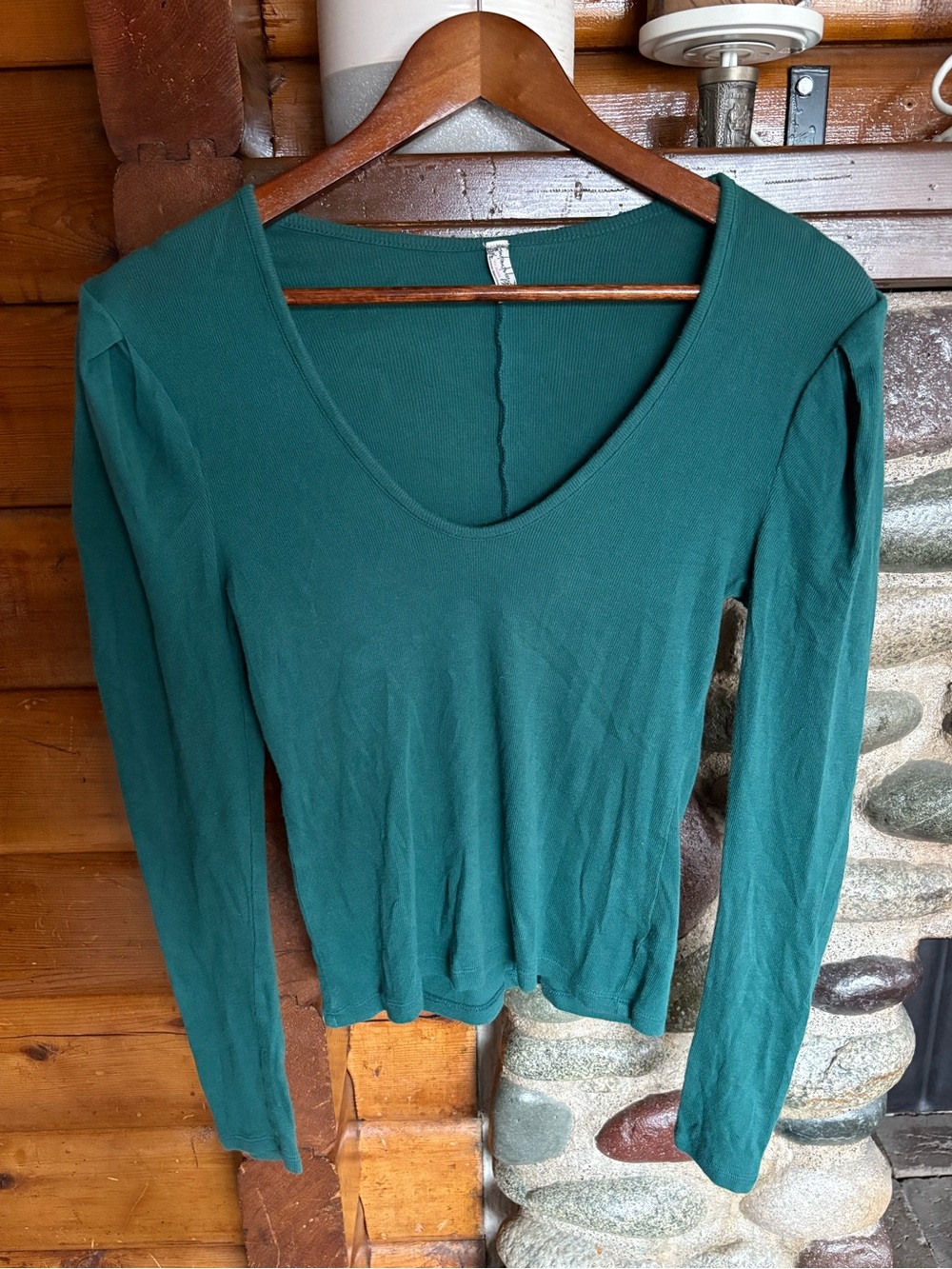 Free People We The Free Teal Ribbed Scoop Neck Long Sleeve Top